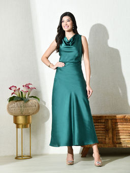 Ikonic Klaer - Women Teal Solid Cowl Neck Dress