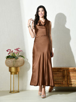 Ikonic Klaer - Women Brown Solid Cowl Neck Dress