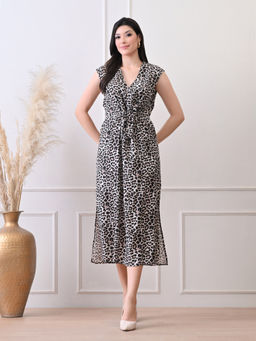 Ikonic Klaer - Women Multi-Color V-Neck Animal Printed Dress