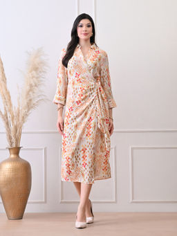 Ikonic Klaer - Women Off White Printed Viscose Rayon Dress