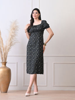 Ikonic Klaer - Women Black Floral Printed Dress