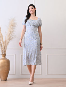 Ikonic Klaer - Women Blue-White Floral Printed Dress