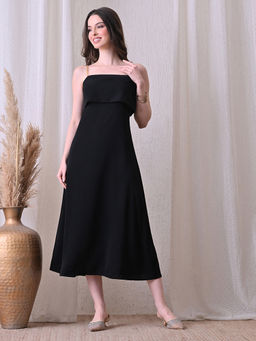 Ikonic Klaer - Women Jet Black Sheen Midi Dress