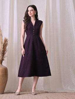 Ikonic Klaer - Women Solid Purple A-Line Midi Dress