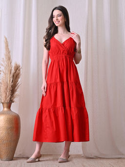 Ikonic Klaer - Women Red Solid Stylish Tiered Dress