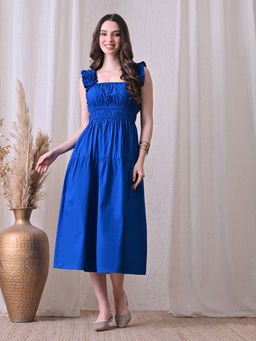 Ikonic Klaer - Women Zoe Royal Blue Solid A-Line Dress