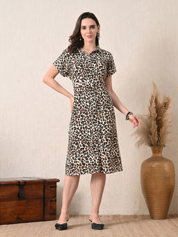 Ikonic Klaer - Women Multi-Color Madison Leopard Printed Shirt Dress
