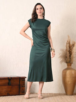 Ikonic Klaer - Women Opera Green Solid Midi Dress