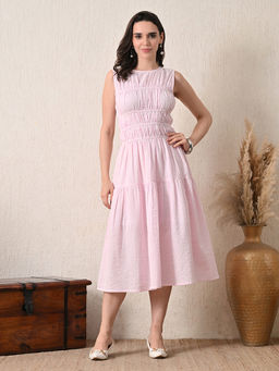 Ikonic Klaer - Women Edna- Pink White Stripes Midi Dress