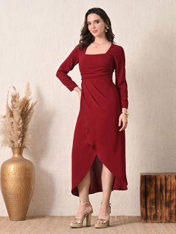 Ikonic Klaer - Women Victoria Maroon Square Neck Dress
