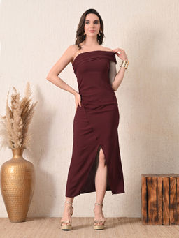 Ikonic Klaer - Women Berlin Maroon Stylised One Shoulder Dress