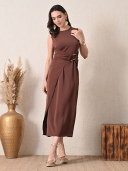 Ikonic Klaer - Women Diaz Brown Sleeveless Wrap Midi Dress