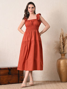 Ikonic Klaer - Women Zoe Rust Solid A-Line Dress