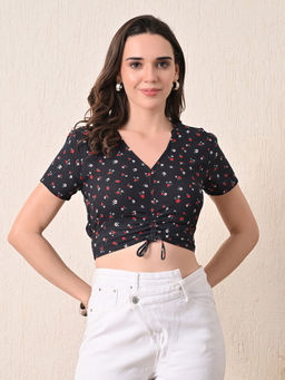 Ikonic Klaer - Women Black Floral Printed Crop Top