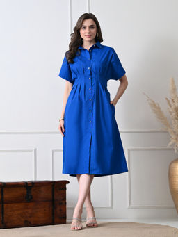 Ikonic Klaer - Women Aarna Blue Solid Shirt Collar Dress