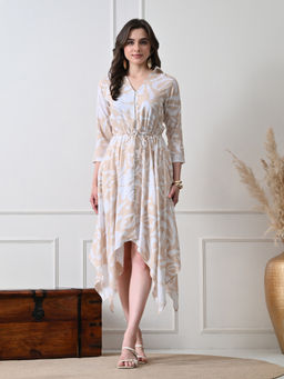 Ikonic Klaer - Women Beige Floral Printed A-Line Dress
