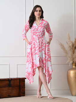 Ikonic Klaer - Women Pink Floral Printed A-Line Dress