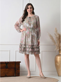 Ikonic Klaer - Women Grey Floral Printed Dress