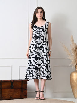 Ikonic Klaer - Women Black and White Abstract Printed Dress