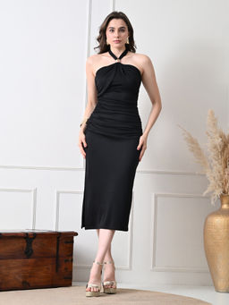 Ikonic Klaer - Women Black Halter Neck Bodycon Dress
