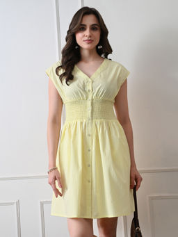 Ikonic Klaer - Women Yellow Smocked Waist Dress