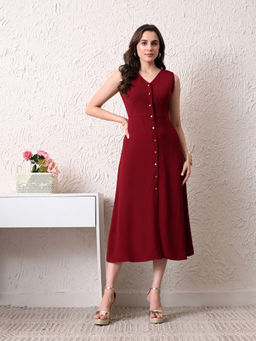 Ikonic Klaer - Women Maroon Solid Sleeveless Dress