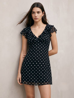 Outzidr - Women Black Polka Dot Printed Dress