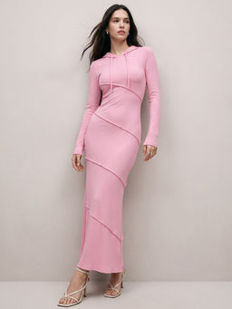 Outzidr - Women Pink Bodycon Hooded Dress