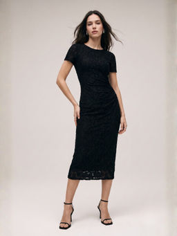 Outzidr - Women Black Self Designed Bodycon Dress