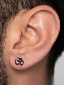 Peora - Black Stainless Steel Stylish Ohm Stud Earring
