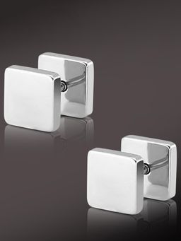 Peora - Stainless Steel Silver Plated Square Shaped Stud Earrings