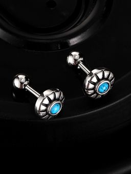 Peora - Silver Plated Blue Stone Round Stud Earrings