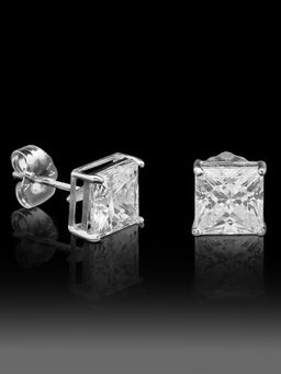 Peora - Silver Plated White Cubic Zirconia Square Shape Stud Earrings