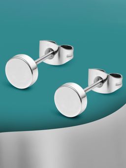 Peora - Silver Plated Stainless Steel Round Shape Stud Earrings