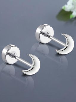 Peora - Silver Plated Moon Shape Stud Earrings