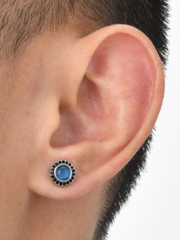 Peora - Silver Plated Blue Synthetic Stone Round Stud Earring