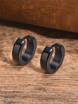 Peora - Black Stylish Hoop Huggie Earrings