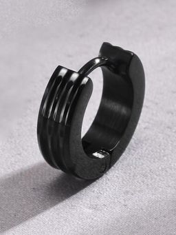 Peora - Black Stylish Hoop Huggie Fancy Earring