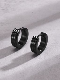 Peora - Black Stylish Hoop Huggie Fancy Earrings