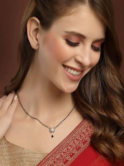 PANASH - Women Gold Plated Black Beads and AD Stone Studded Handcrafted Mangalsutra (Set of 3)