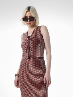 ONLY - Womens Self Design Regular Fit Maroon Top