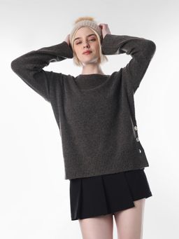 ONLY - Womens Solid Relaxed Fit Brown Sweater