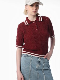 ONLY - Womens Regular Fit Maroon Cardigan