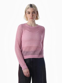 ONLY - Womens Self Design Regular Fit Pink Top