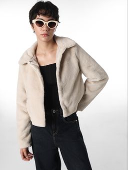 ONLY - Womens Solid Regular Fit Beige Jacket