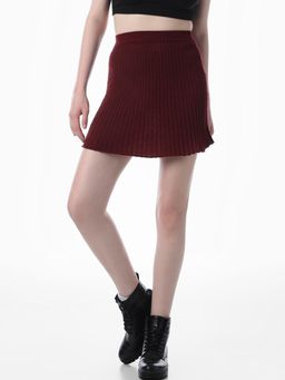 ONLY - Womens Solid Flared High-Rise Maroon Mini Skirt