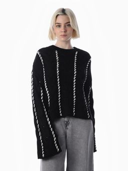 ONLY - Womens Self Design Relaxed Fit Black Sweater