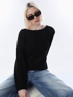 ONLY - Womens Self Design Regular Fit Black Sweater