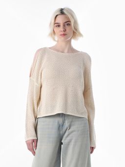 ONLY - Womens Self Design Regular Fit Beige Sweater