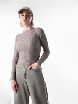 ONLY - Womens Solid Slim Fit Grey Sweater